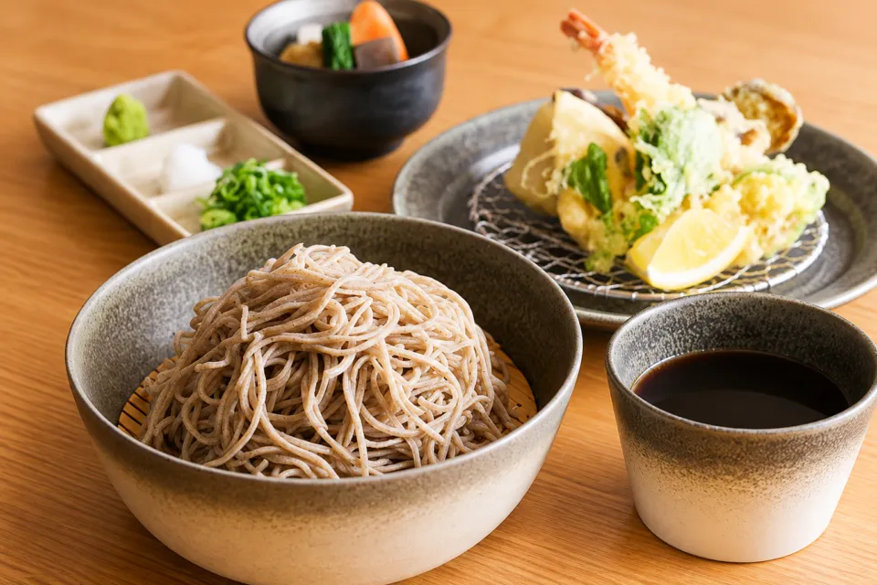さんぽう西村屋 本店の蕎麦と天ぷらの昼食