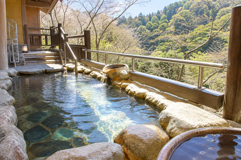 信貴山観光ホテルの緑を望む露天風呂