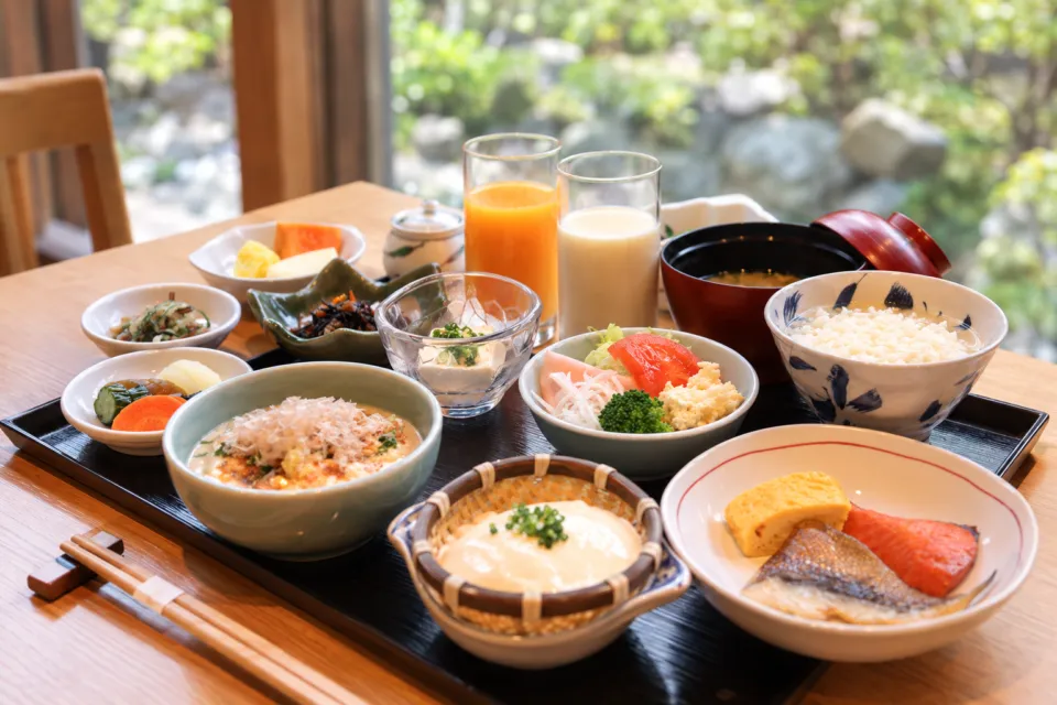 椎葉山荘の朝食の料理
