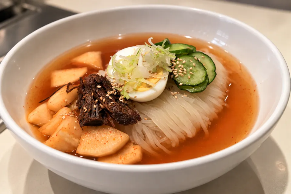 食道園の牛肉と卵を添えた盛岡冷麺