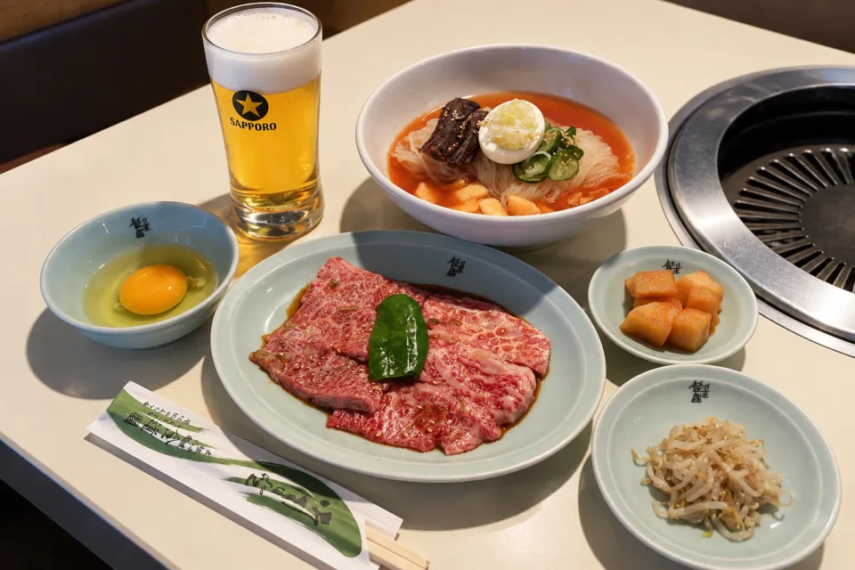 食道園の冷麺とカルビと生ビールの平日セット