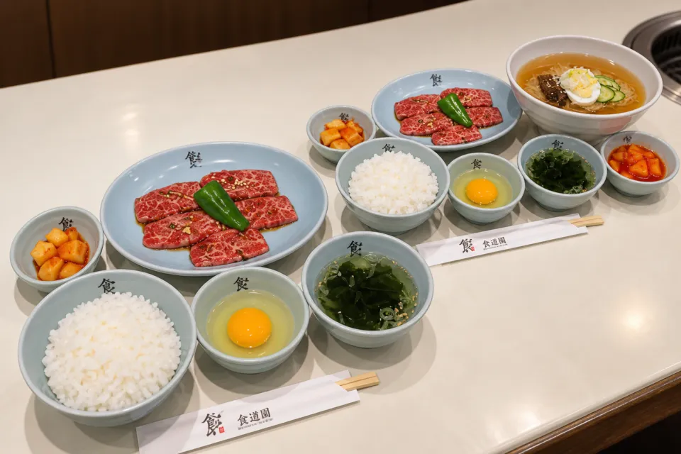食道園のカルビランチと半冷麺付きカルビランチ