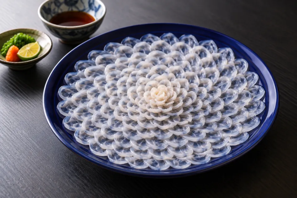 旬楽館の菊盛りのふく刺し