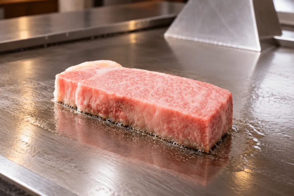 ステーキハウス蜂 唐津本店の鉄板で焼く前の牛肉