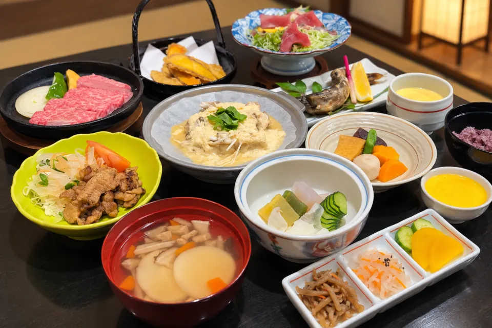 高千穂 旅館大和屋の宮崎牛を含む夕食