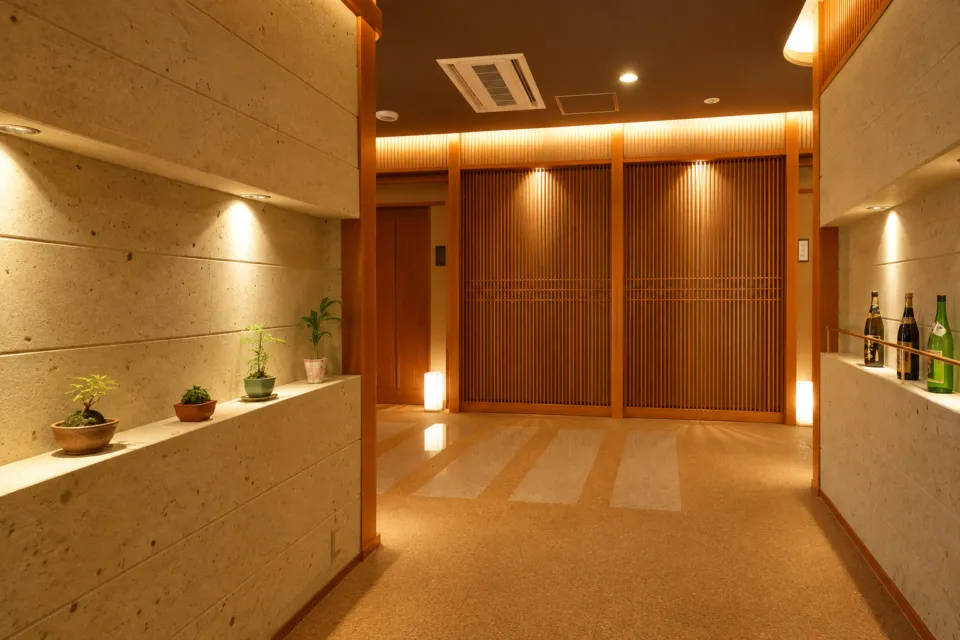 竹取亭円山の料理茶屋へ続く館内通路