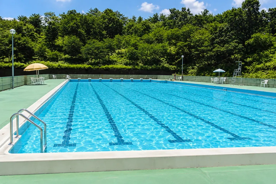 蒜山なごみの温泉 津黒高原荘の木々に囲まれた屋外プール
