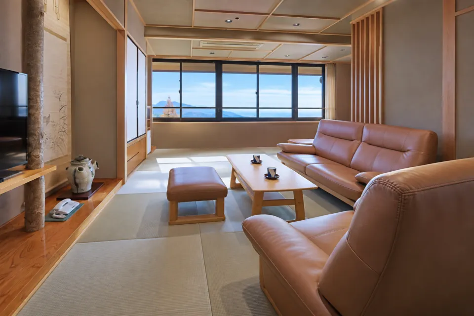 筑波山江戸屋の504 浅葱の畳とソファ