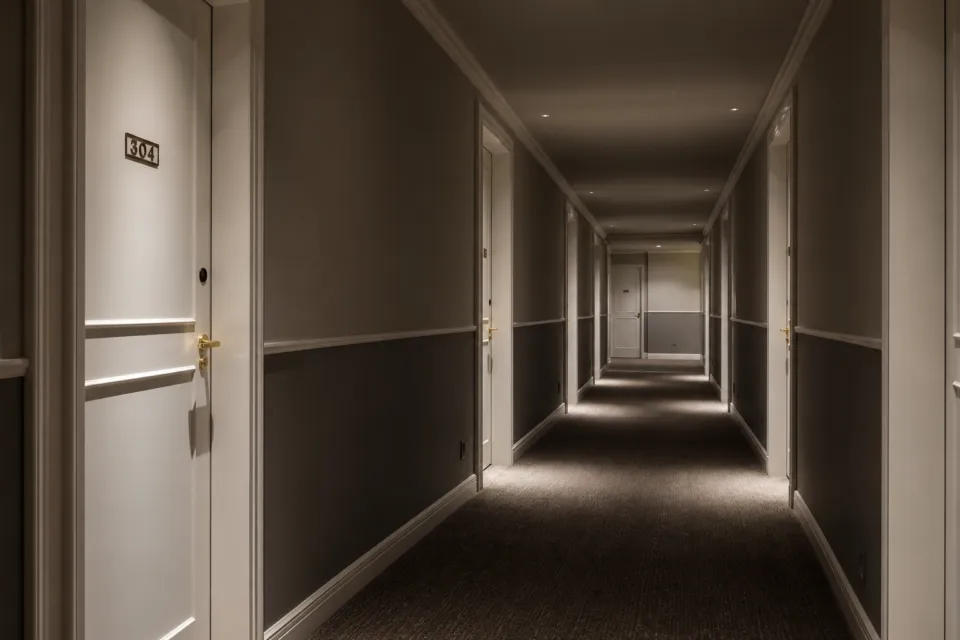 UNWIND HOTEL & BAR 小樽の客室階の廊下と扉
