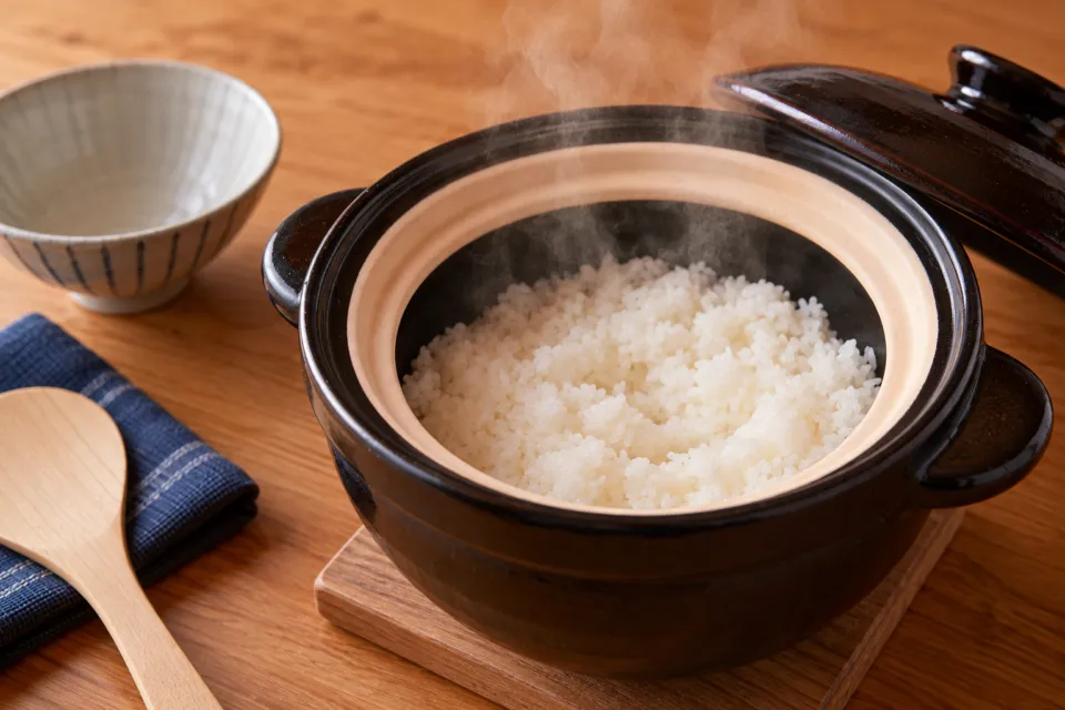 若狭佳日の土鍋で炊いた朝食のご飯