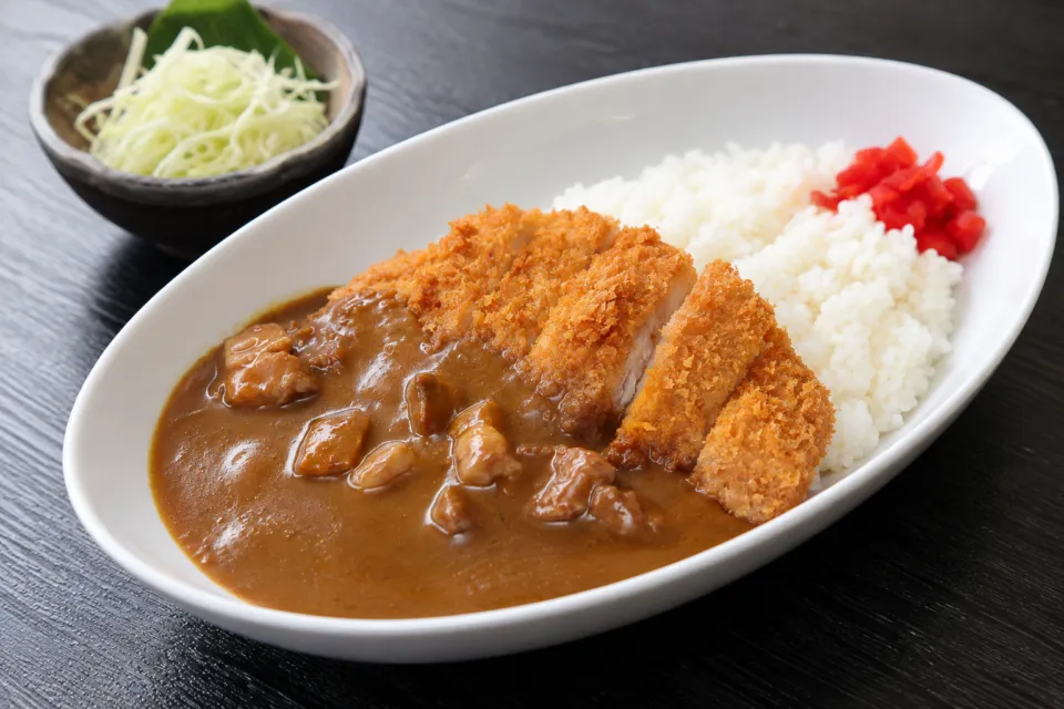 ふるさと市場・島の恵み館 レストランの黒豚カツをのせたカレー