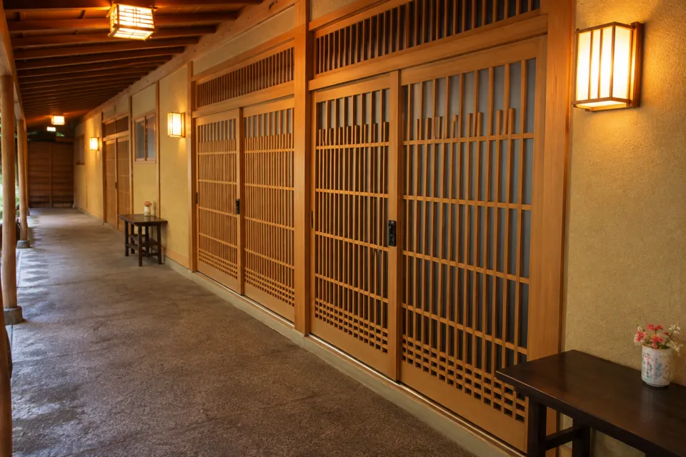 山のホテル 夢想園の建物をつなぐ通路