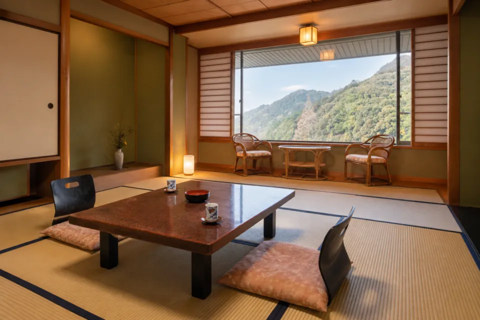 山村別館の山の景色を望む和室