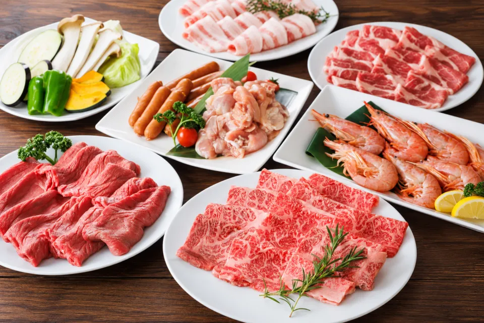 八ヶ岳高原リゾートのバーベキュー用の肉と野菜