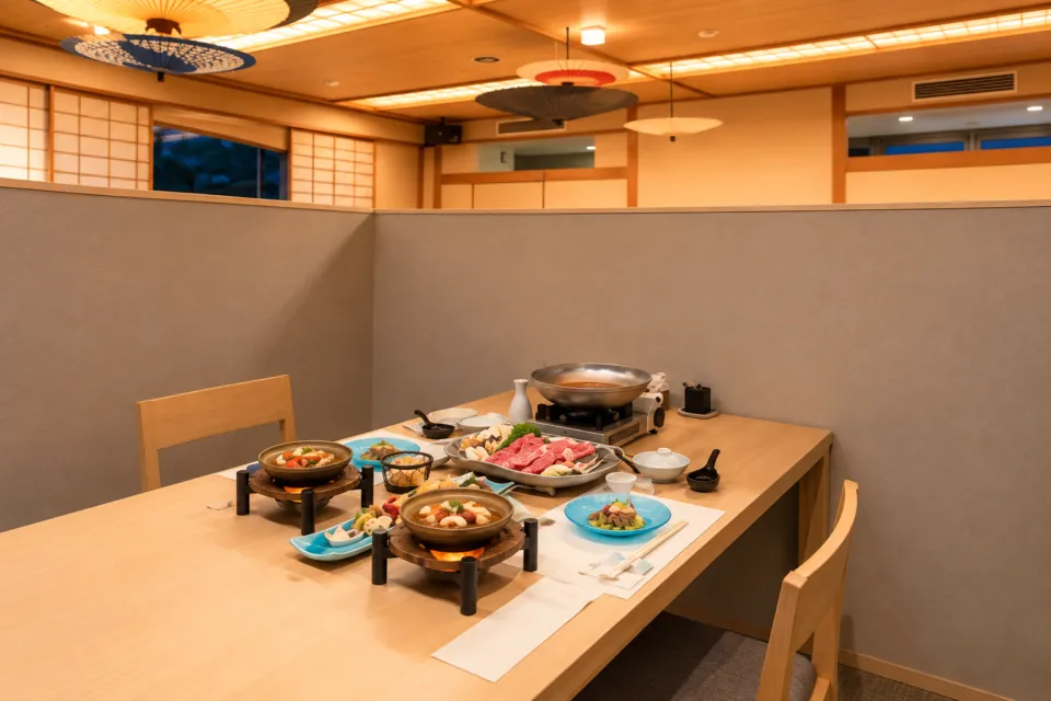 湯喜望 白扇の仕切り付き食事処