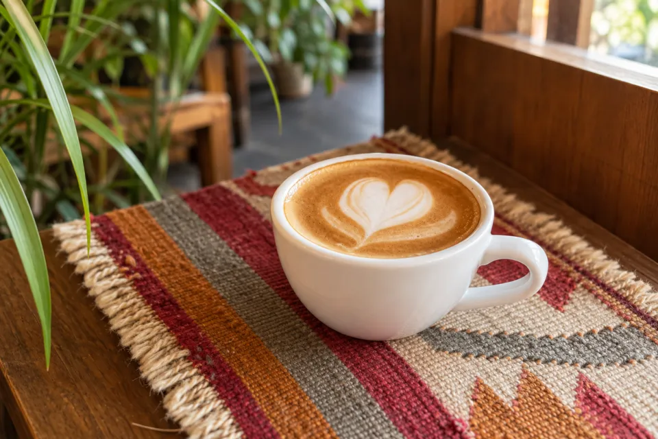 Bakery Restaurant CURRENTのハートのラテアートがあるカップ
