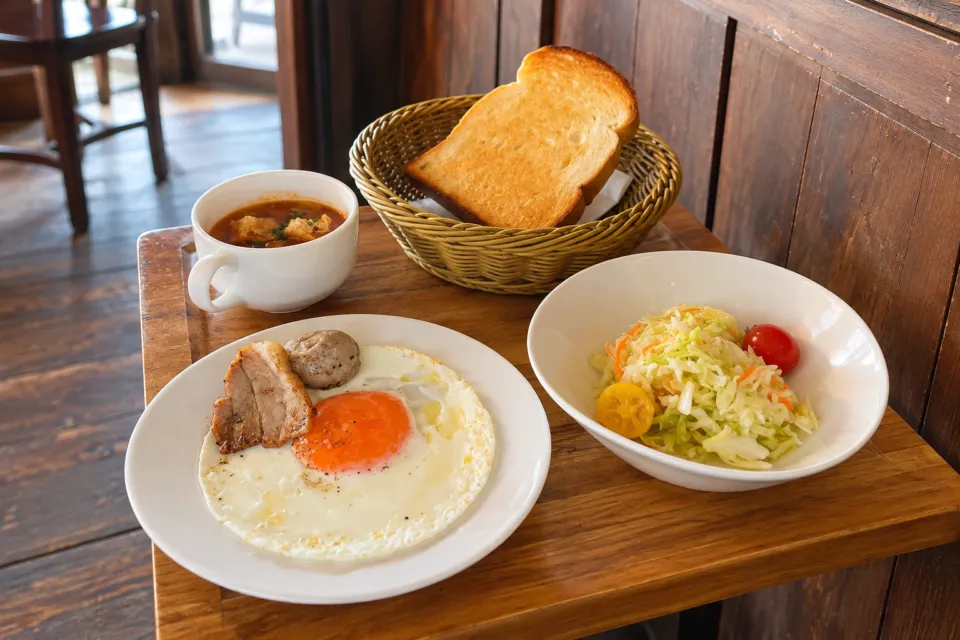 Bakery Restaurant CURRENTのトーストと目玉焼きのモーニング