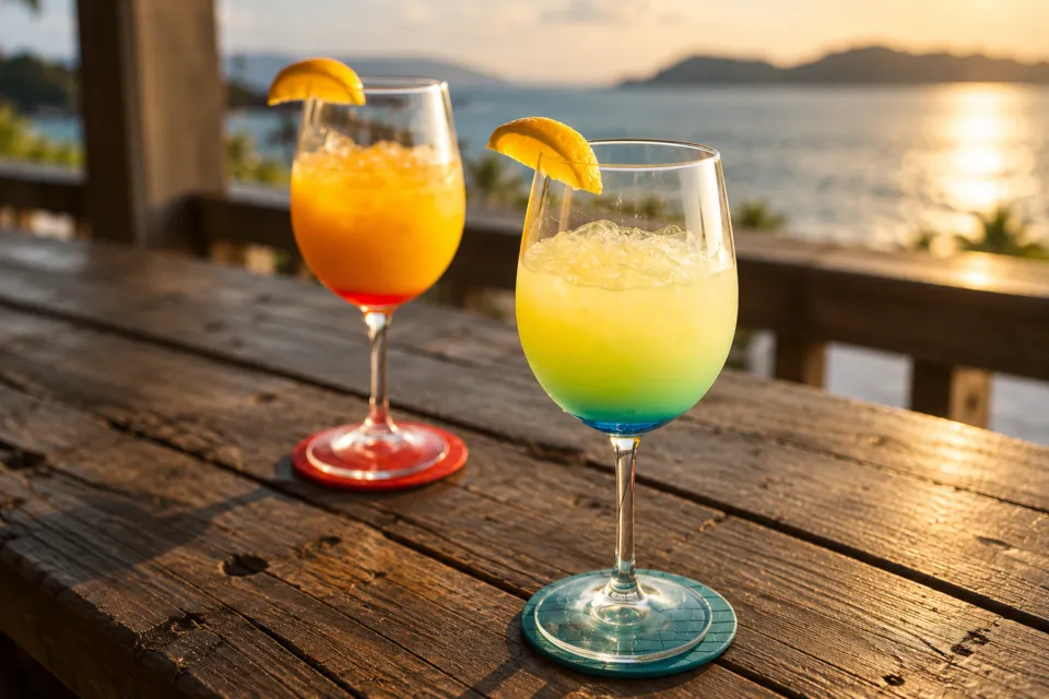海の見えるカフェBIKAIの果物を飾った色鮮やかなドリンク