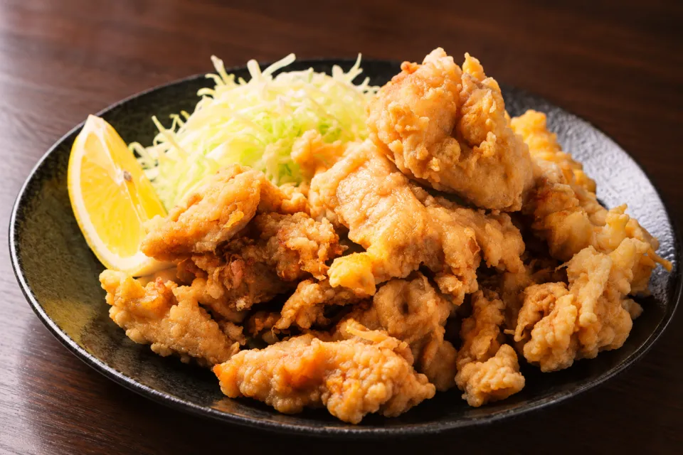 グリルみつばのとり天と千切りキャベツ