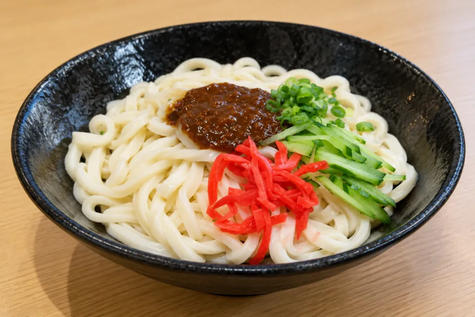 平泉レストハウスのきゅうりと肉みそを添えたじゃじゃ麺