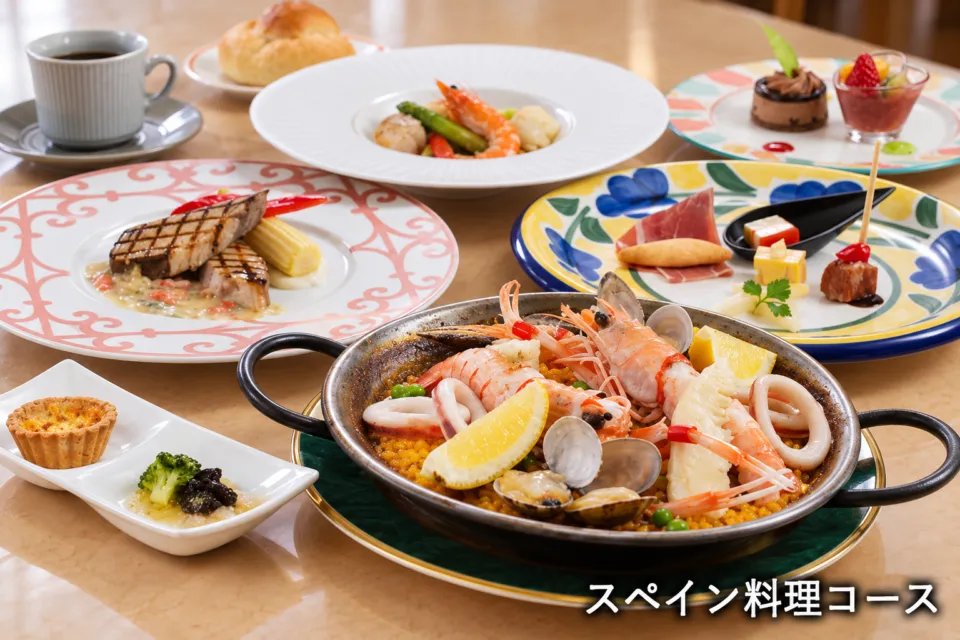 ホテル志摩スペイン村のパエリャを中心に並ぶスペイン料理