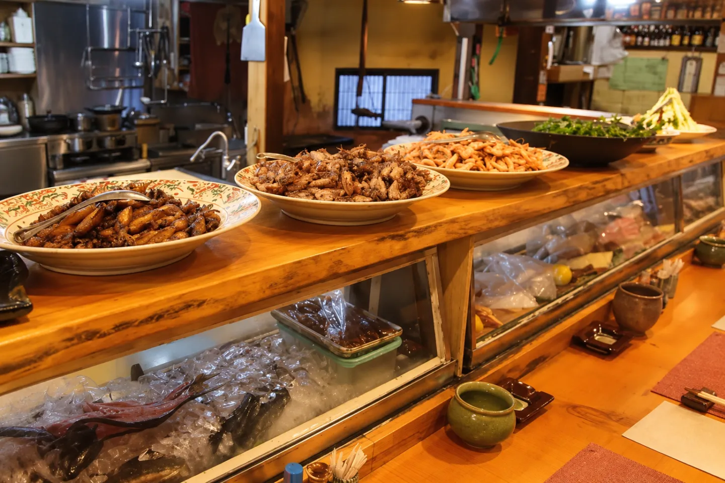 ほづみ亭の料理が並ぶカウンター