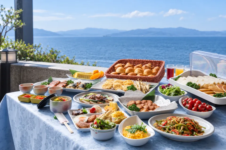 指宿海上ホテルの海を望む朝食バイキング
