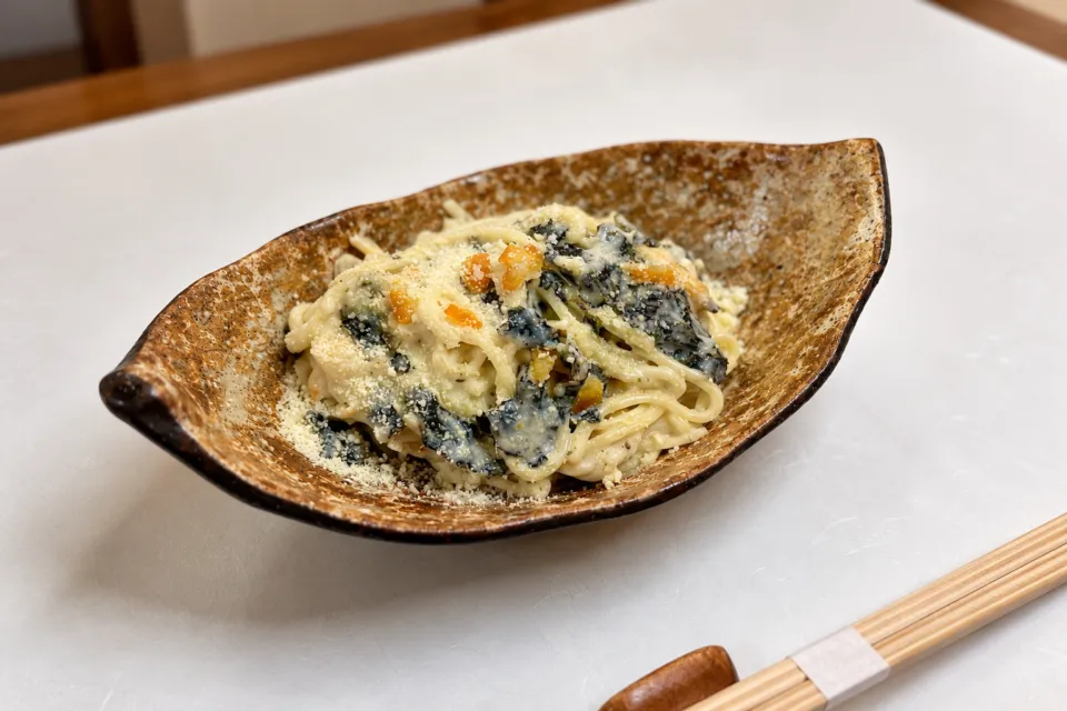 ギャラリーカフェ鵤樂舎のあさりと海苔のパスタ