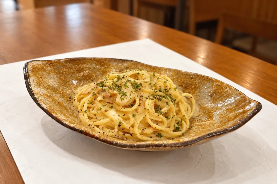ギャラリーカフェ鵤樂舎の味噌カルボナーラ