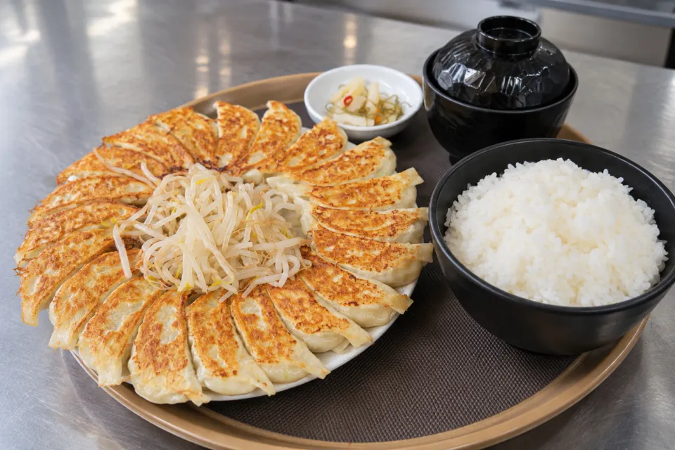 石松餃子 本店のご飯と餃子の定食