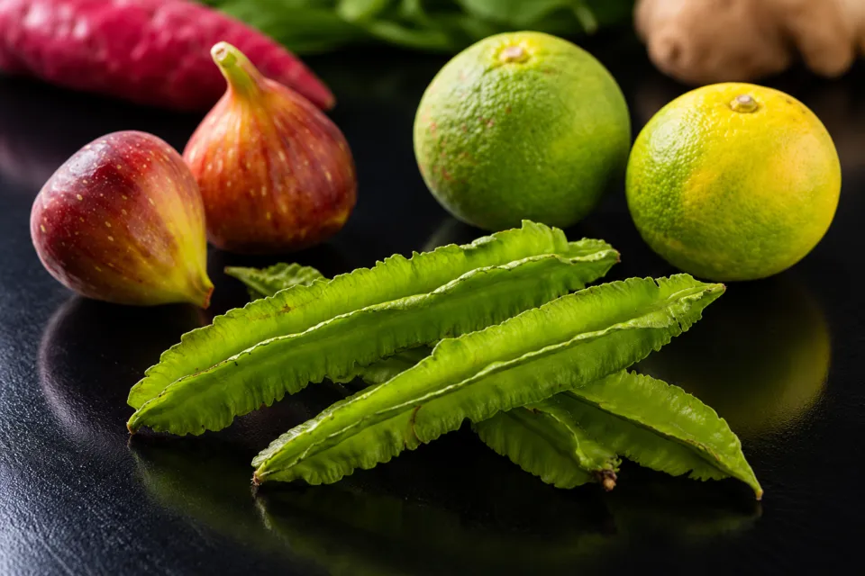蛇の目寿しの果実と緑色の野菜の素材写真