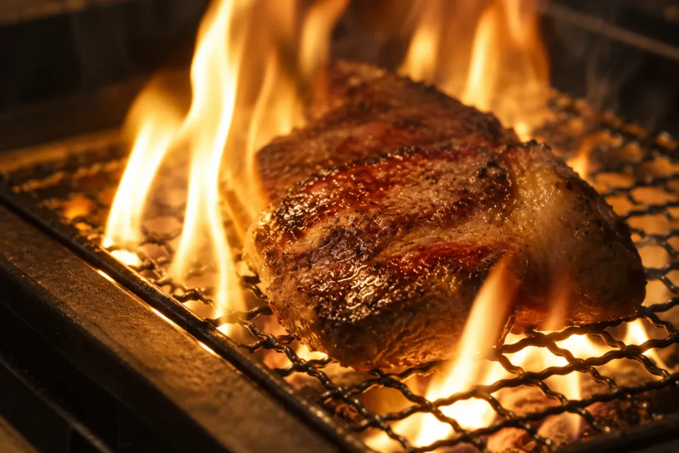 Kaji synergy restaurantの炎のそばで焼く料理