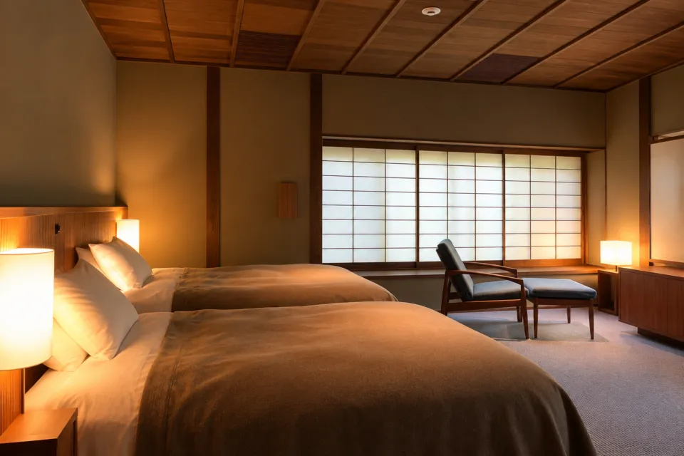 亀の井別荘の5番館のベッドと椅子