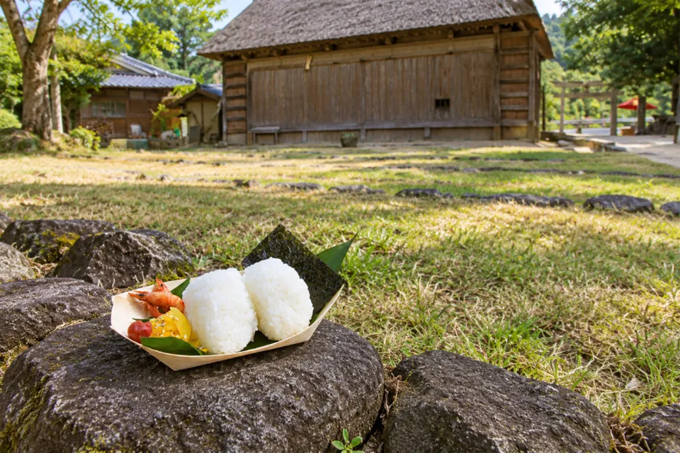 こまめ食堂のおにぎりと付け合わせ