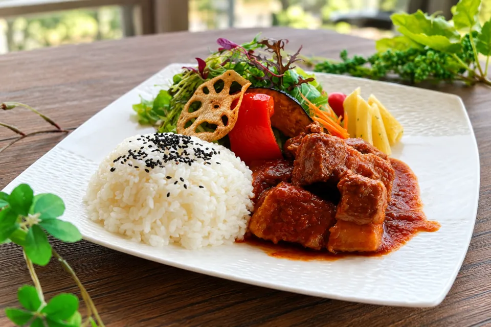 好文cafeのポークシチューとライスのプレート