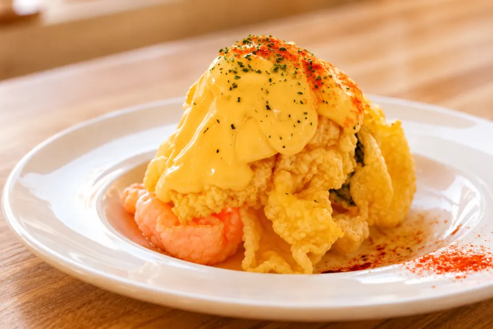 LaPaLaの白い皿に盛り付けたエビマヨ