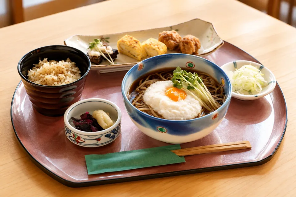 武蔵屋本店の山かけそばとそば茶飯のセット