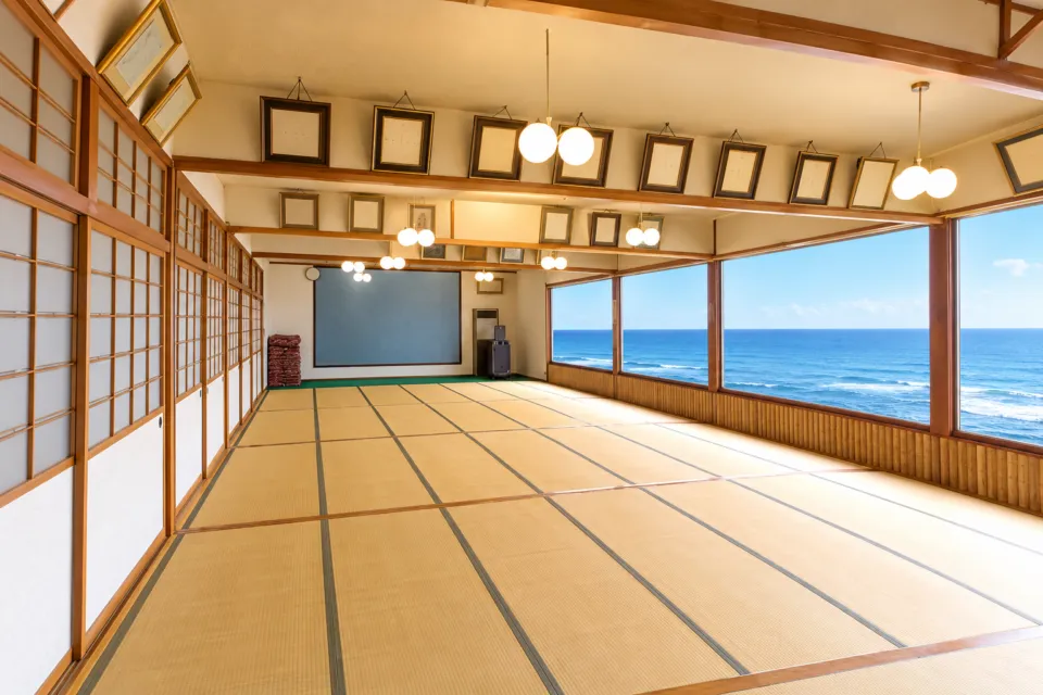 長浜荘の海に面した畳の大広間