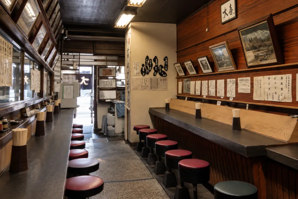 西町大喜 西町本店のカウンターが並ぶ店内