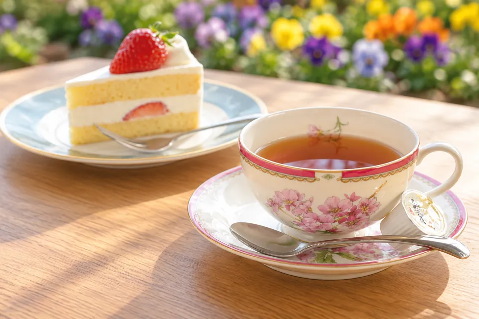 錦果楼の紅茶といちごのケーキ