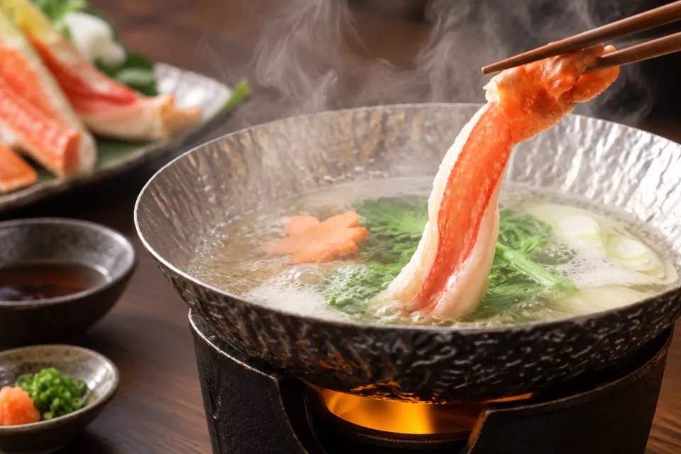 野の花 焼山荘の鍋のカニ料理