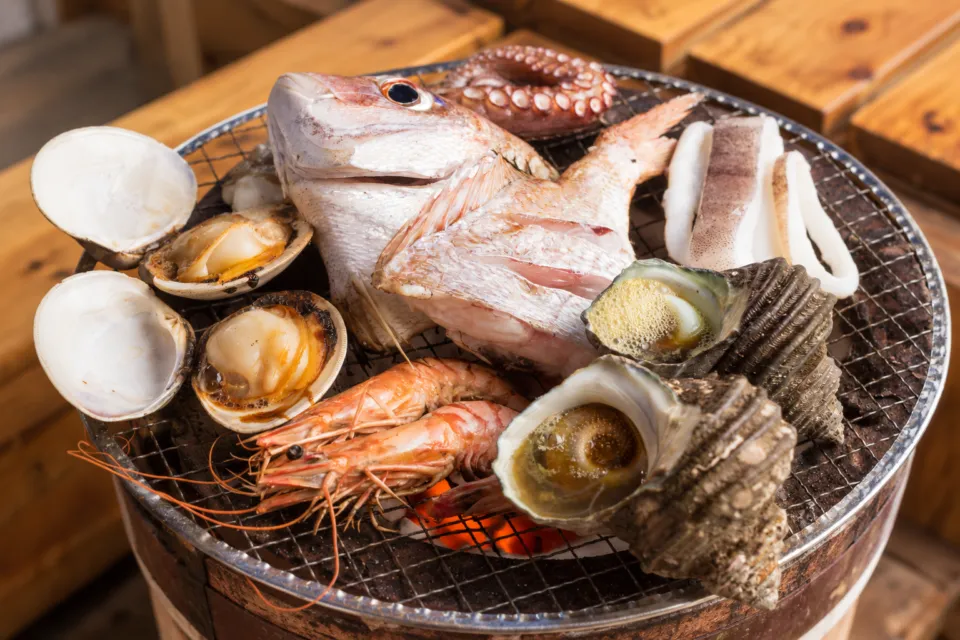 能島水軍の七輪で焼く魚介