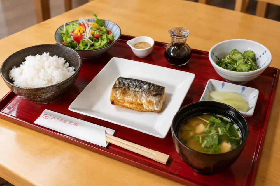のうき屋米米の焼サバの定食