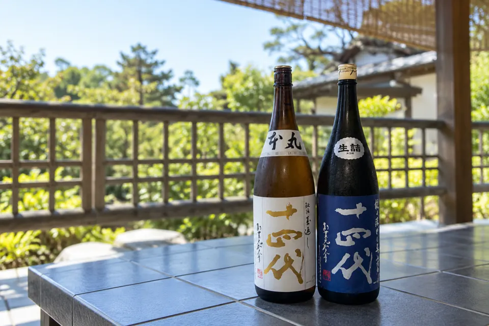翁 本家の窓辺に並べられた日本酒瓶