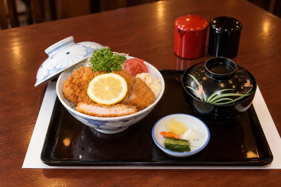 純手打そば奥村本店のかつ丼とみそ汁