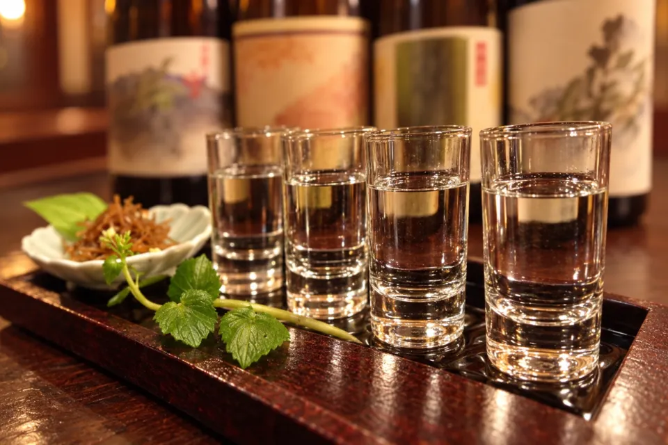 純手打そば奥村本店の山梨の日本酒呑みくらべセット