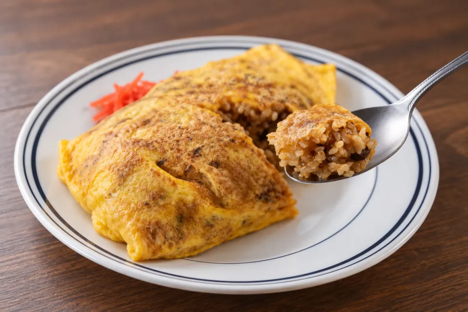 レストラン自由軒の醤油味のオムライス