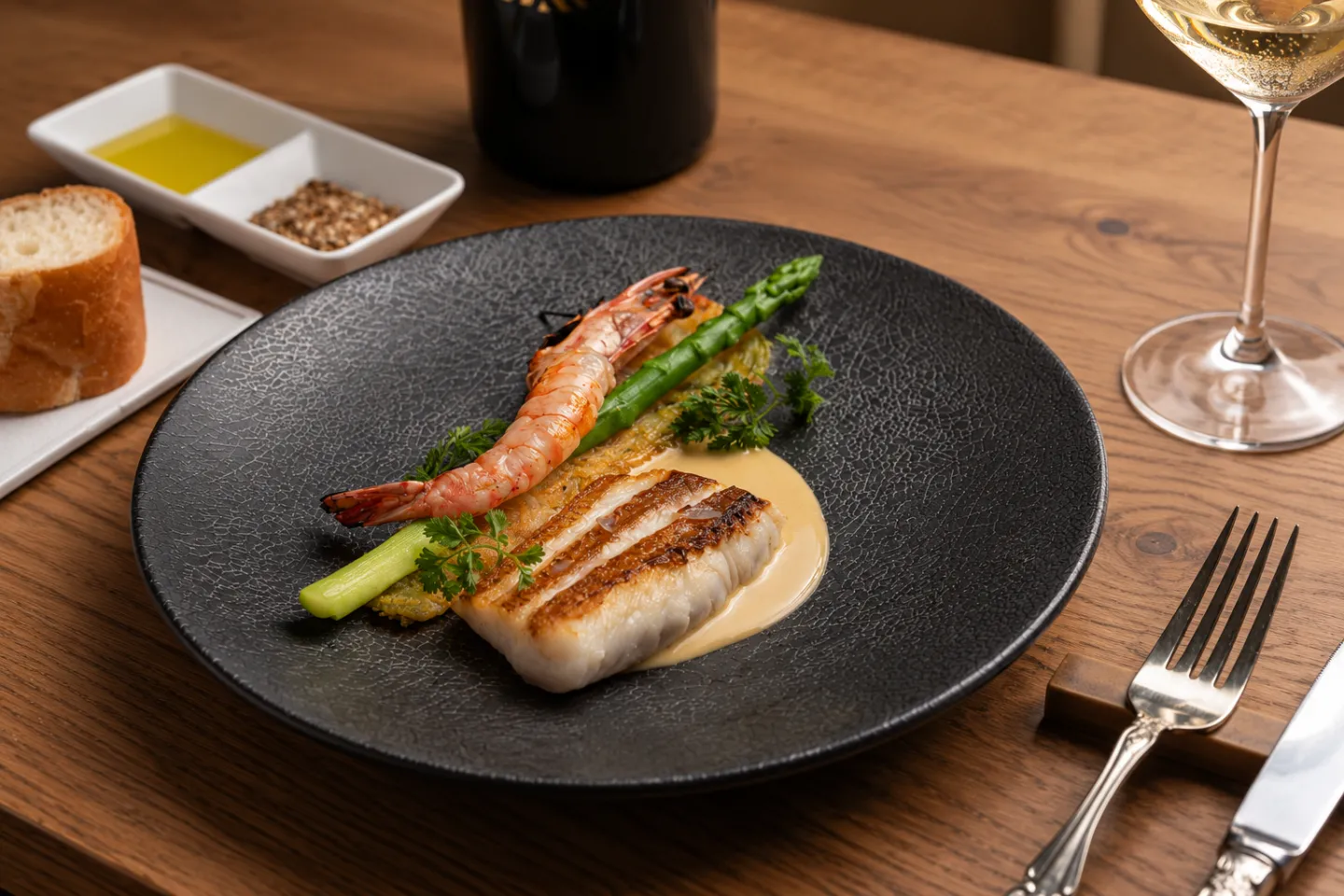 レストラン洋灯舎の魚料理の盛り付け