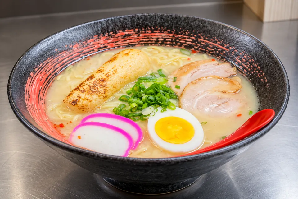 レストラン大歩危峡まんなかの卵とかまぼこを載せた麺料理