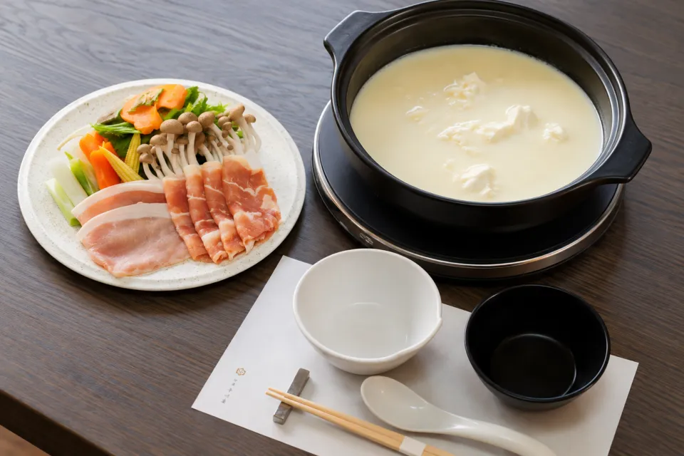佐嘉平川屋 武雄温泉本店の温泉湯豆腐と肉や野菜の御膳